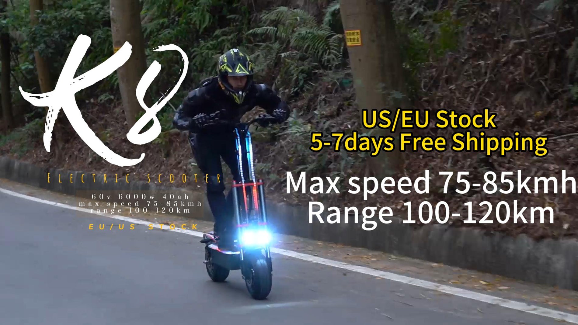 EU US Stock 12inch 60v 6000w 40ah Dual Motor Electric Scooter 75-85kmh fast speed